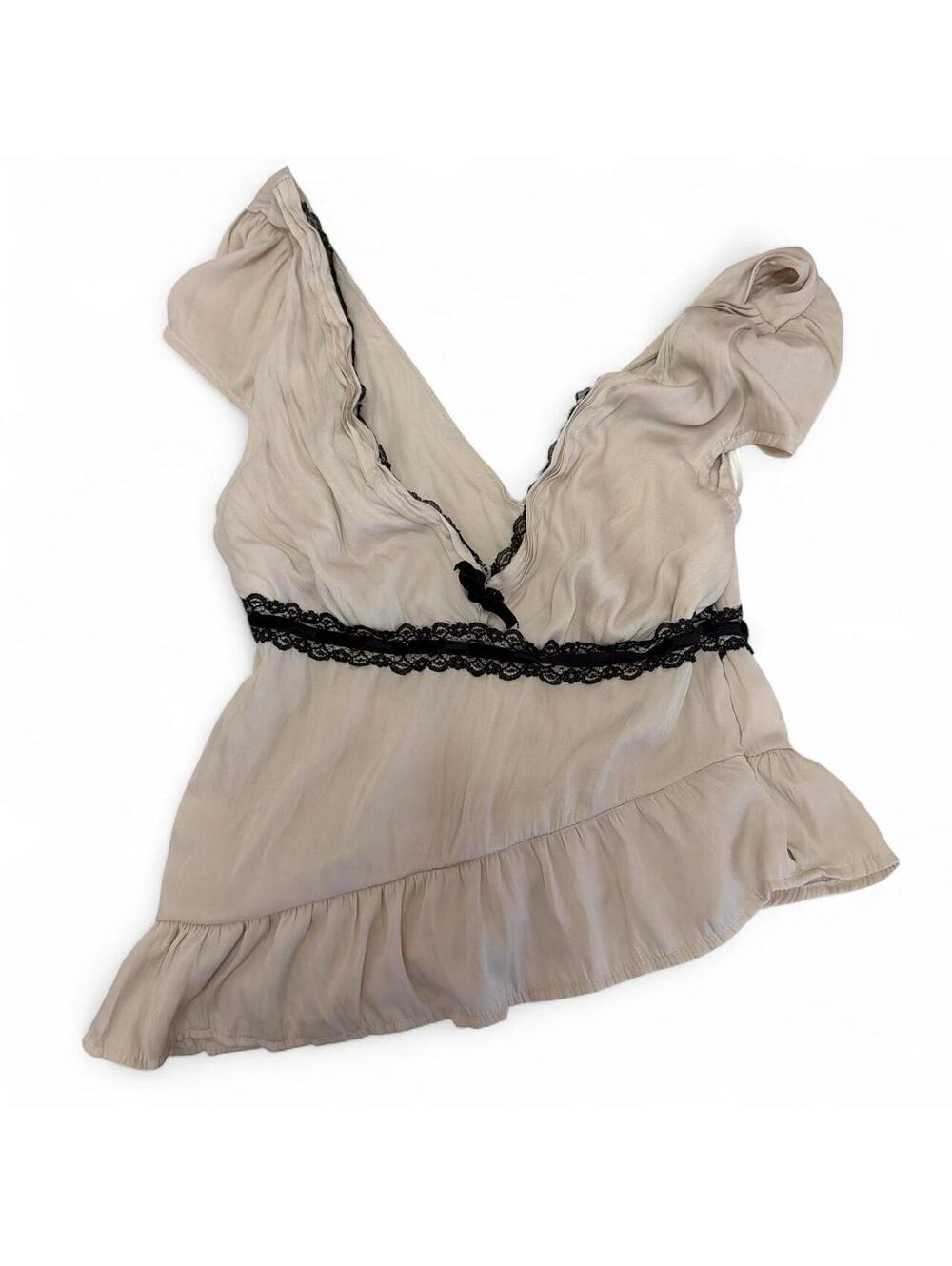 cream and black lace asymmetrical babydoll top